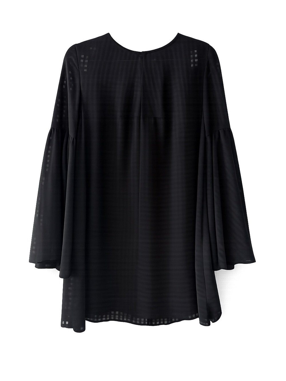 The Fifth Label Black Grid Sheer Oversized Bell Sleeve Mini Dress Size XS